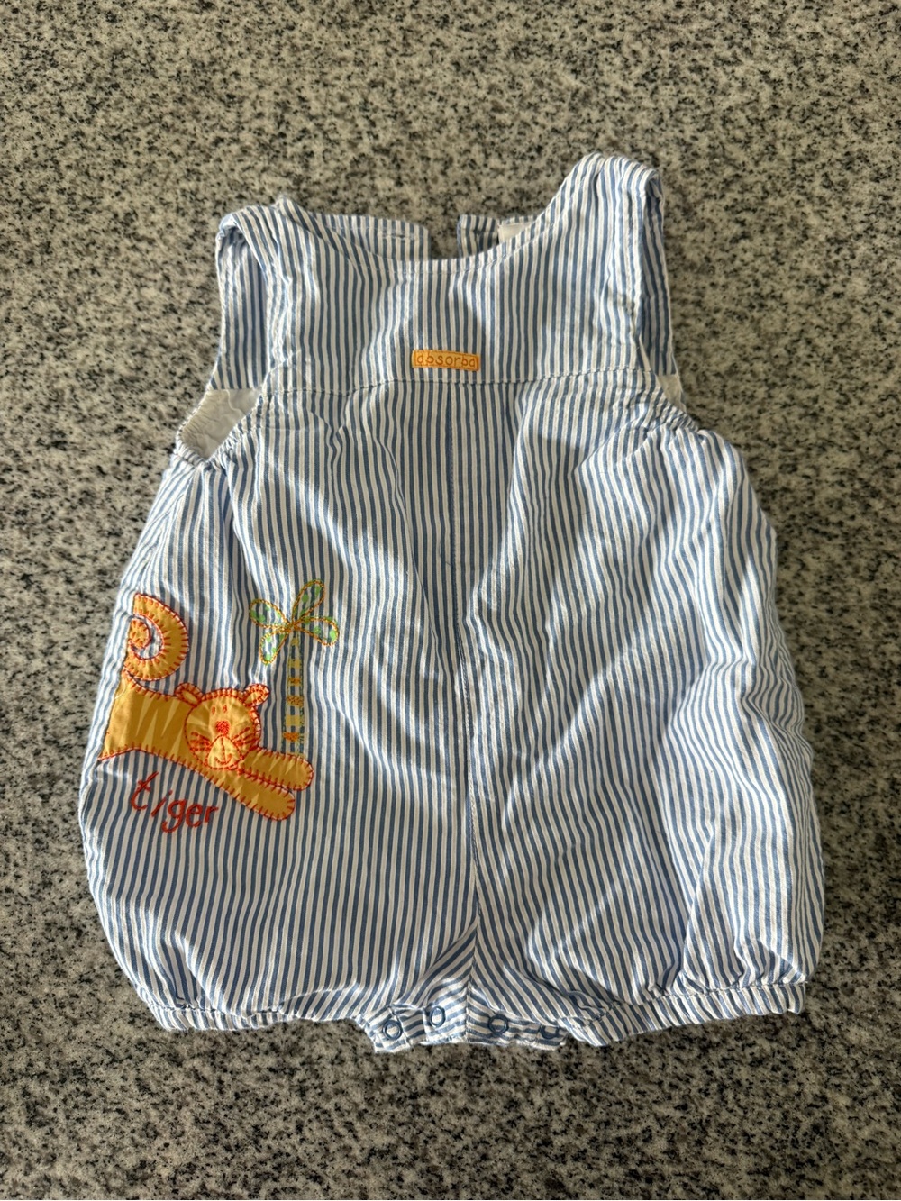 Absorba Blue and White Striped Baby One-Piece with Yellow Tiger Applique